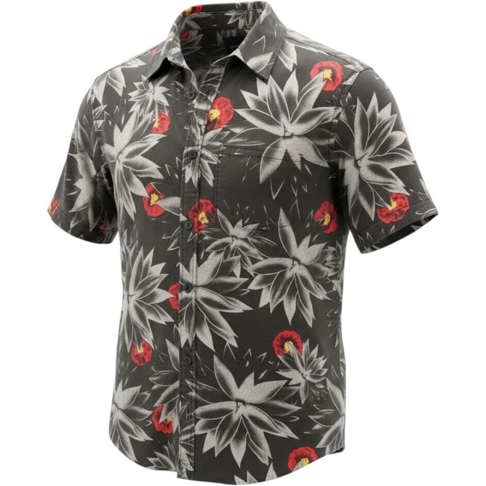 Quiksilver Shirt Mens Large Black Floral Modern Fit Summer Festival Vaca Boho